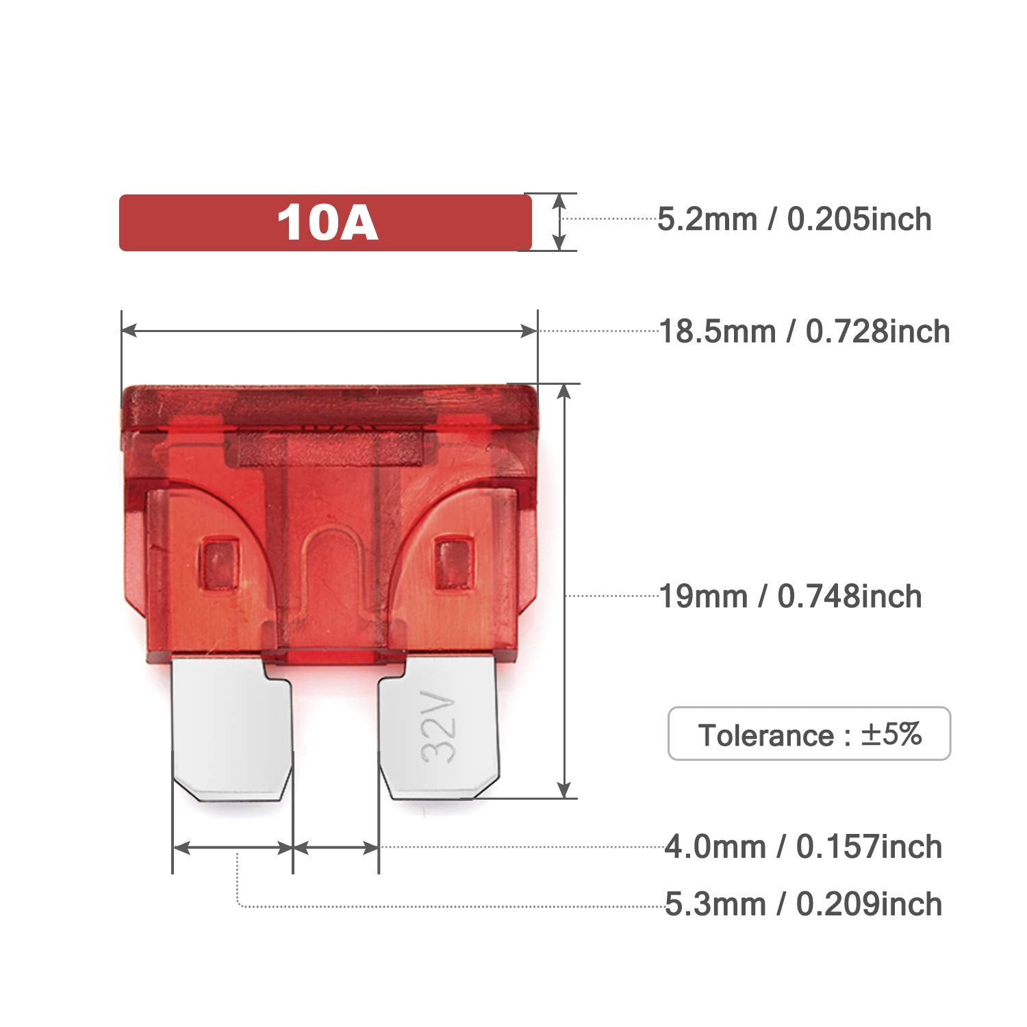 Chanzon UL Listed 10A Standard Blade Fuse ATC/ATO/APR 10 Amp 32V 10Pcs Auto Fuses Fast Blow for Automotive Car RV Truck SUV