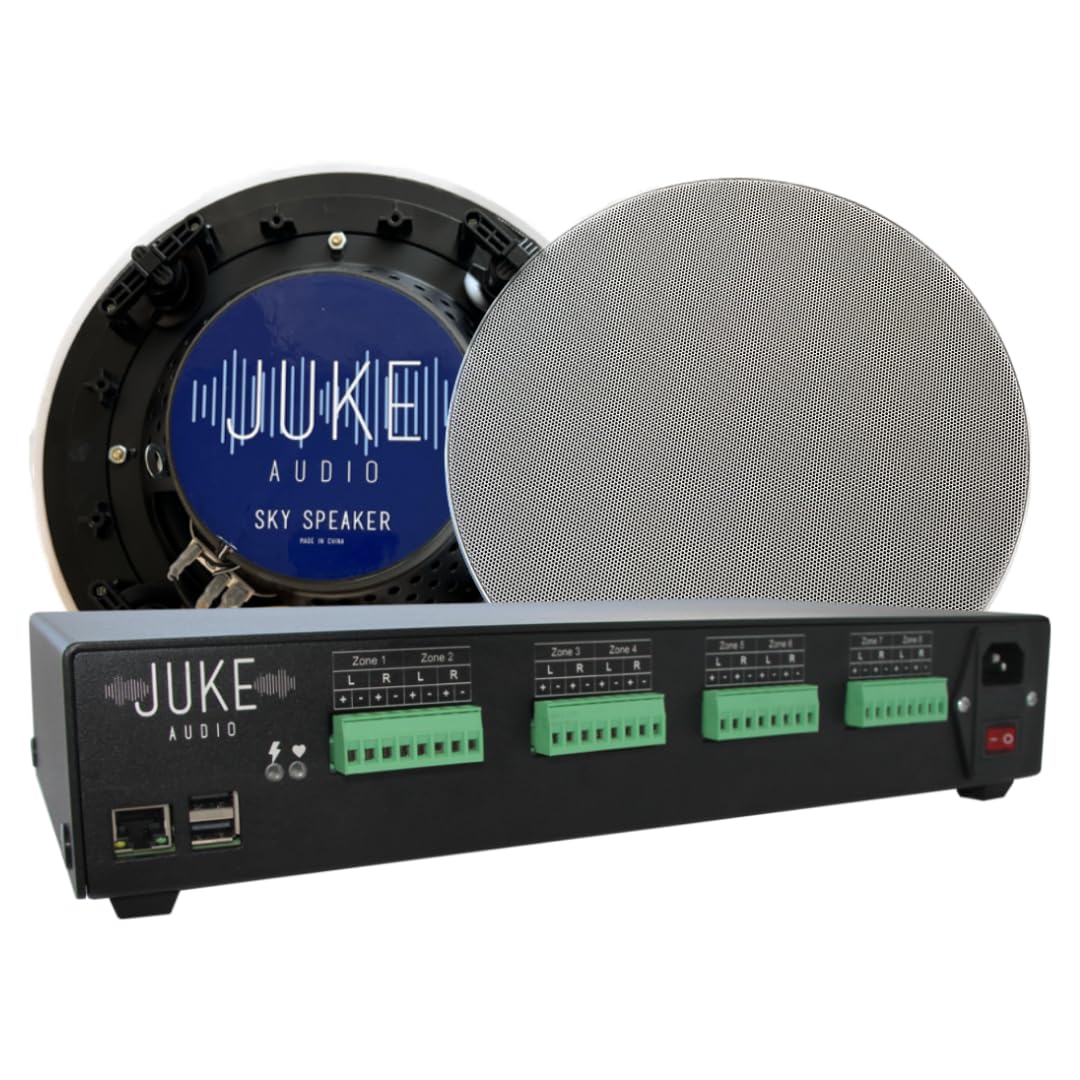 JUKE AUDIO | 6 Zone Amplifier with 12 Ceiling Speakers | Multi-Room Audio Package