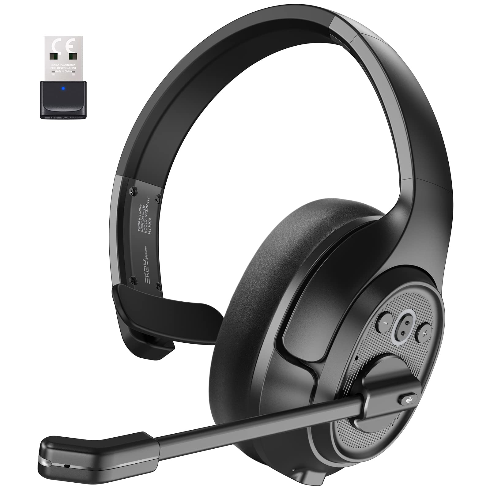 Trucker Bluetooth Headset, Wireless Headphones with USB Dongle for PC, AI-Powered Environmental Noise Cancelling Microphone (ENC), 99ft Long Wireless Range, 57Hrs On-Ear Trucker Headsets