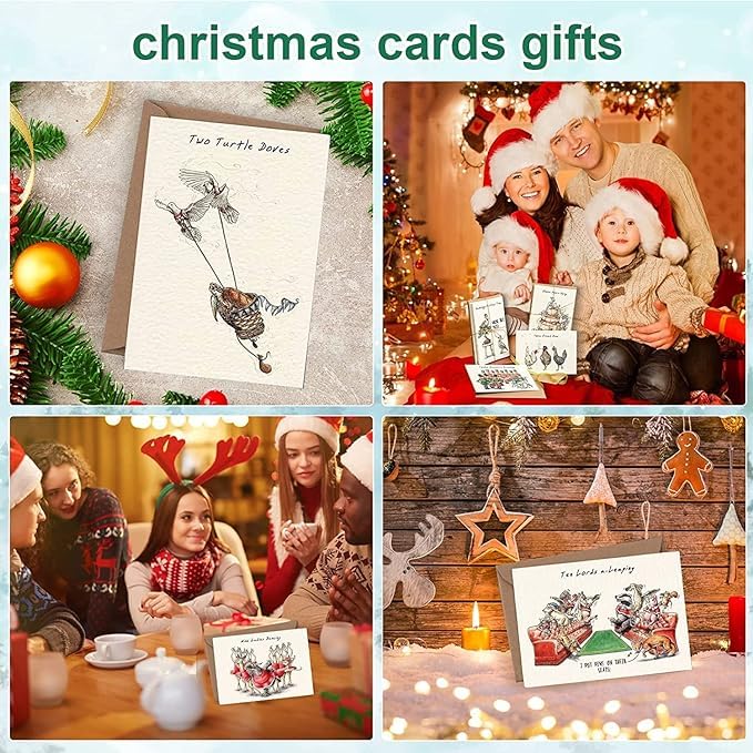 SWAGGIFT Twelve Days of Christmas Card Set,12 Pcs Quirky Funny Christmas Cards Card with Your Custom Message and Envelopes, Christmas Countdown Gift Card Set