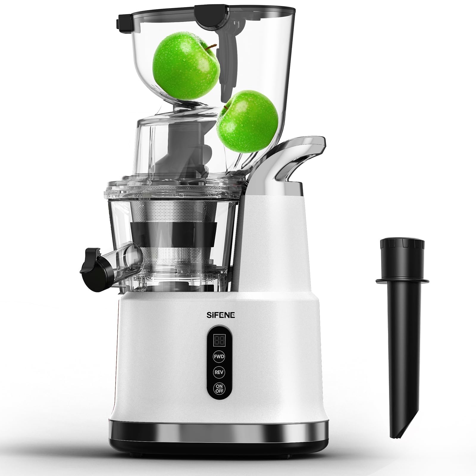 Easy-Use Cold Press Juicer, SiFENE 83mm Wide-Mouth Vertical Slow Masticating Juicer, Whole Fruit & Veg Juice Extractor, Easy to Clean, BPA Free, Quiet Motor with Reverse Function, White