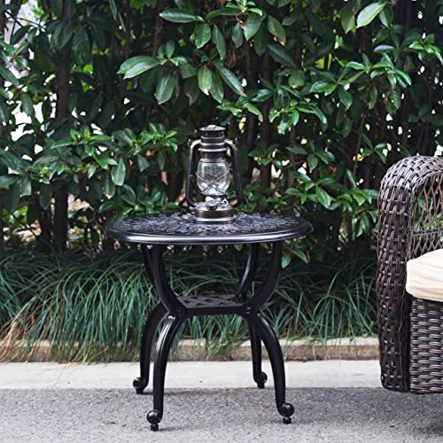 Mandolin Outdoor Patio,Rust -Resistant Cast Aluminum Side Table,Weather Resistant End Table，Coffee Table， Perfect for Patio, Backyard Or Garden.W 20.8" X H18.5(Aluminum Round, Black)