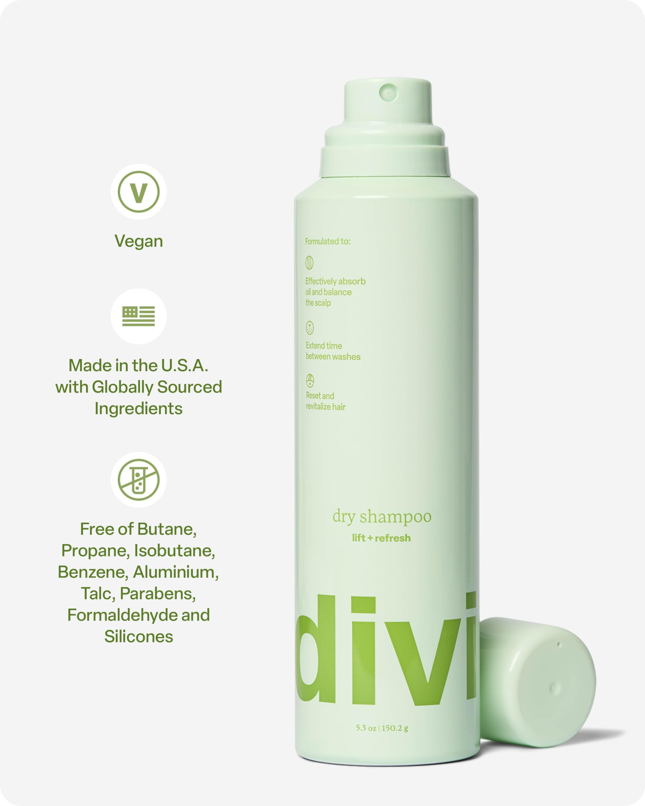 divi Dry Shampoo Spray for Women - Formulated to Absorb Oil, Balance the Scalp and Extend Time Between Washes - Free of Benzene, Butane, Propane and Talc, 5.3oz (1 Pack)