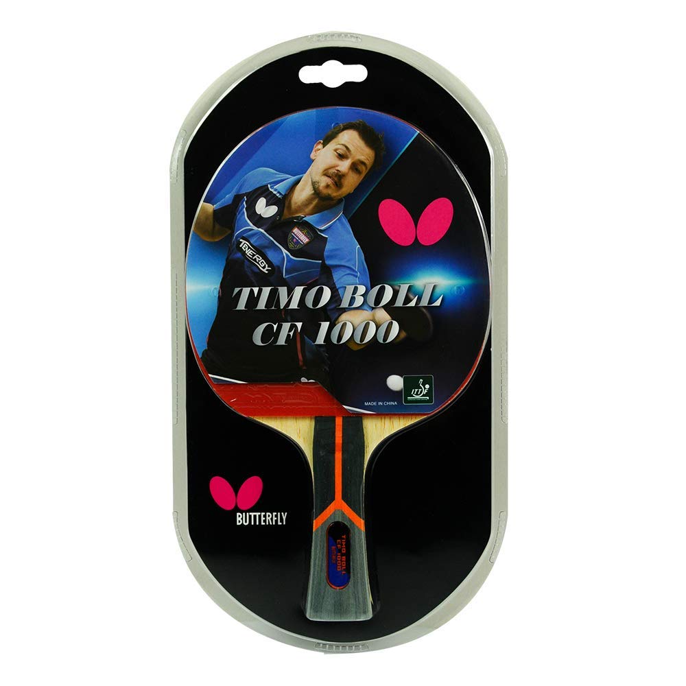 Butterfly Timo Boll Carbon Fiber Ping Pong Paddle | ITTF Approved Table Tennis Racket | Ping Pong Sponge and Rubber | Carbon Layers in Ping Pong Racket for Power | Professional Ping Pong Paddle, 1000 Model