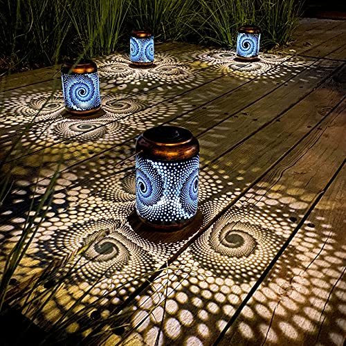 2 Pack Solar Lanterns Outdoor Hanging Lantern Lights, Dragonfly Hollowed-Out Metal Decor Lantern, Waterproof LED Decorative Garden Light - Delicate Garden Decoration for Patio, Yard