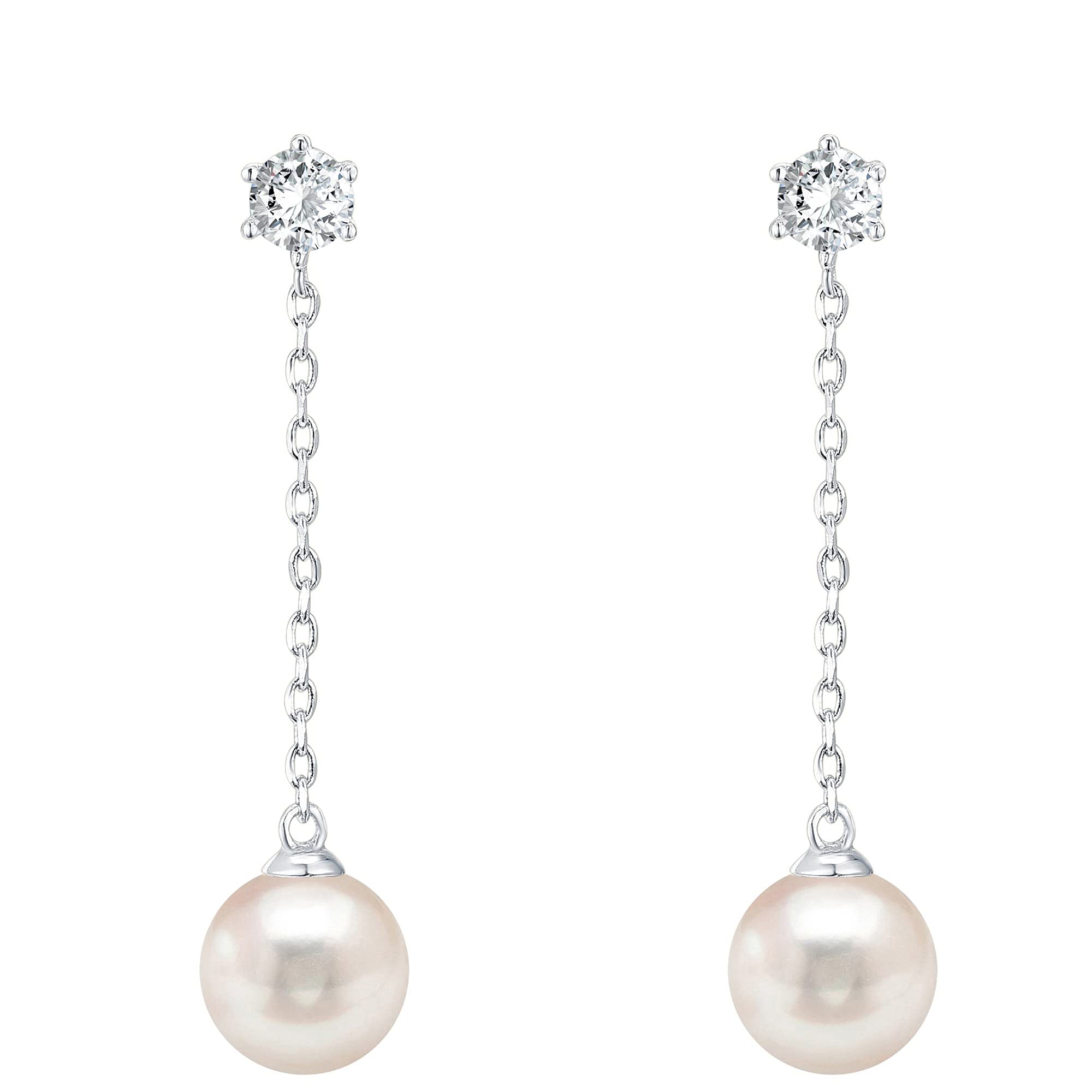 PAVOI 14k White Gold Plated Sterling Silver Post Shell Pearl Drop Earrings | Pearl Earrings for Women