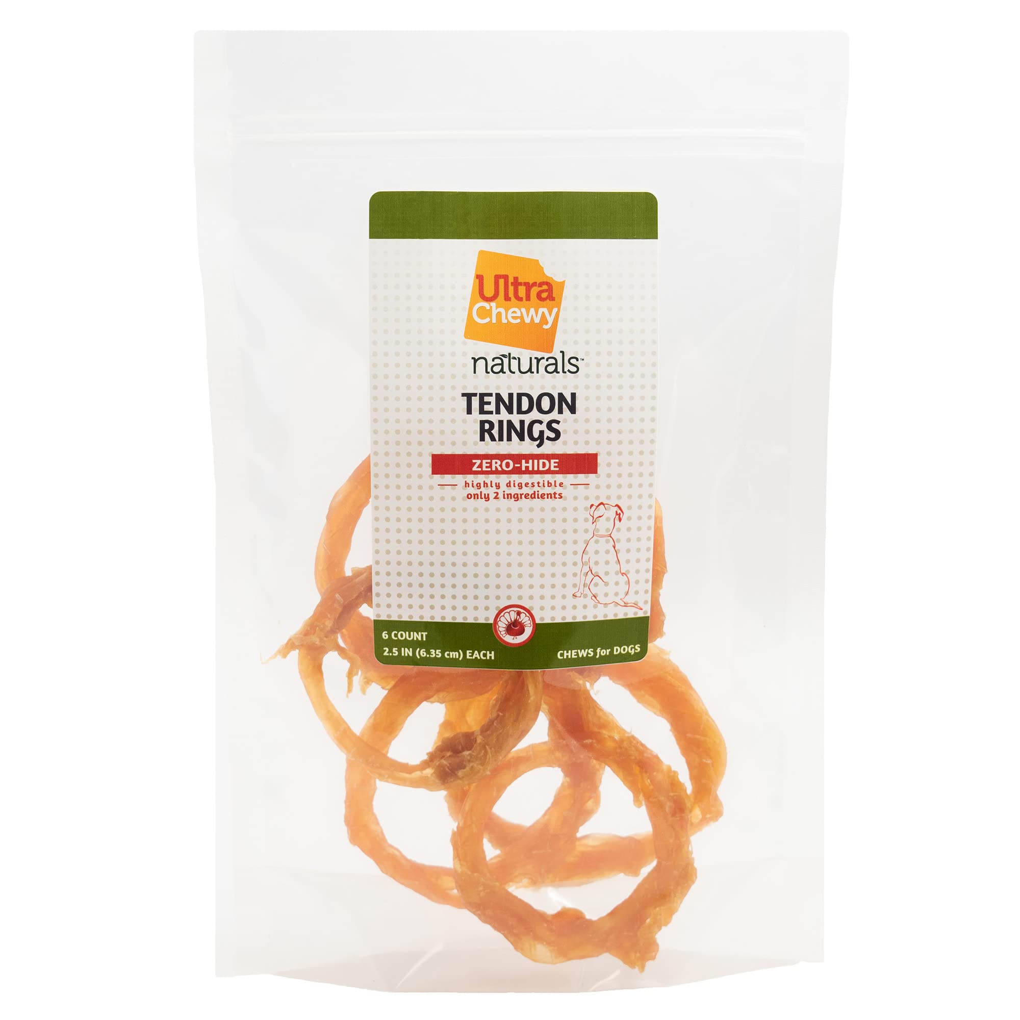 Ultra Chewy Turkey Tendon Rings for Dogs - Premium All-Natural Tendons, Hypoallergenic Treats, Easy to Digest, Alternative to Rawhide (6 Pack)