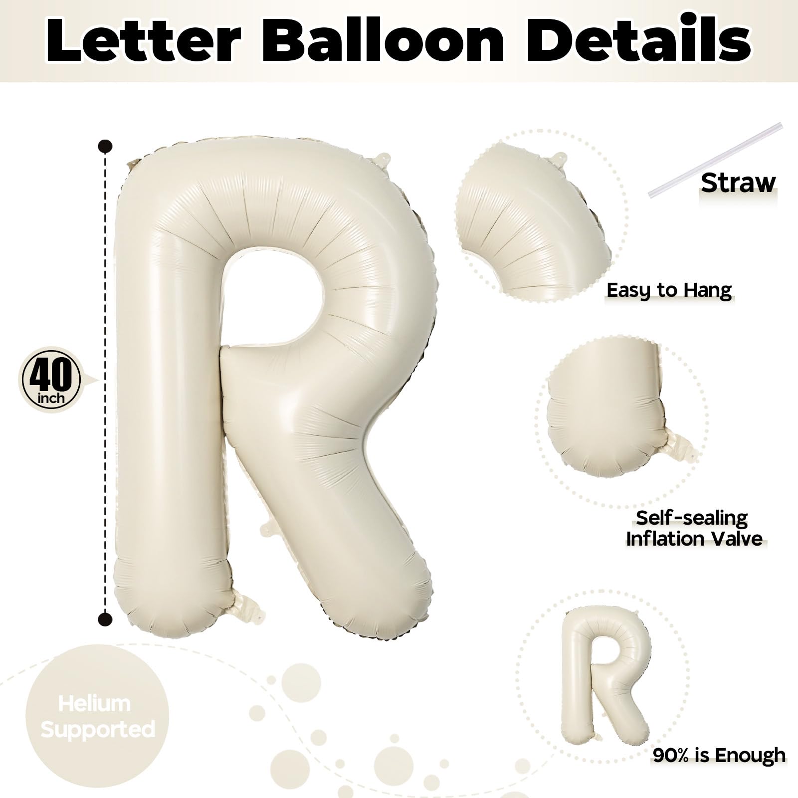 40 Inch Beige BRIDE Balloons Bachelorette for Bridal Shower, Large Cream White Sand Bride Mylar Foil Balloon Letter, Ivory Alphabet Balloon Banner for Wedding Engagement Bride To Be Party Decorations