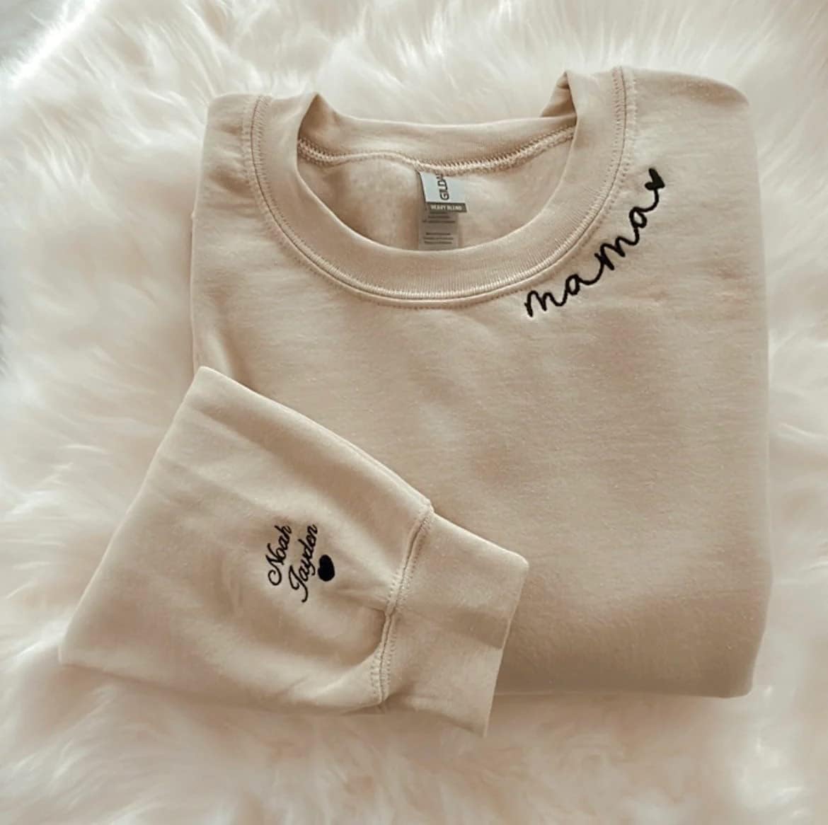 Pofily Custom Mama Embroidered Sweatshirt With Kids Names Sleeve-New Mom Gift Personalized, Mama Birthday, Mom Mommy Nana Gigi Hoodie