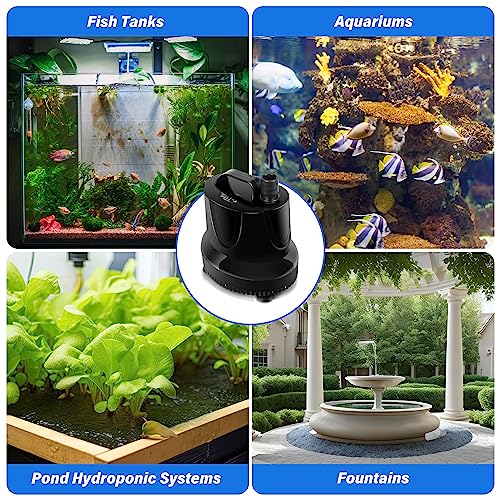 YSSOA 660GPH Submersible Water Pump (2500L/H, 45W) with Bottom Suction, 8.2ft High Lift, 3 Nozzles - Perfect for Fish Tank, Pond, Aquarium, Hydroponics