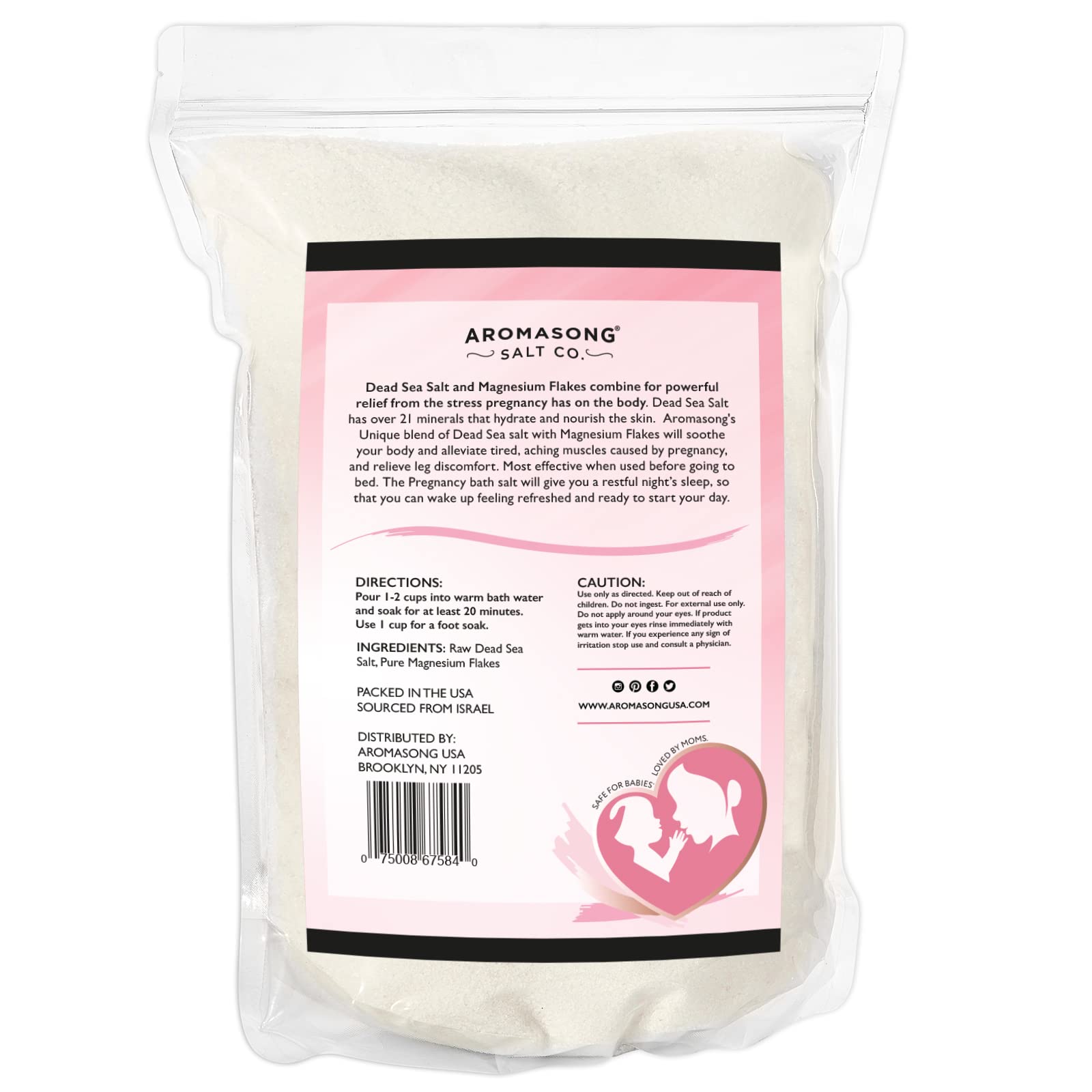 Aromasong Dead Sea Pregnancy Bath Soak 5 LB - Unscented Pure Magnesium Flakes & Minerals - Pregnancy & Postpartum Muscle Aches & Leg Discomfort - Better Absorbs Than Epsom Salt (Packaging May Vary)