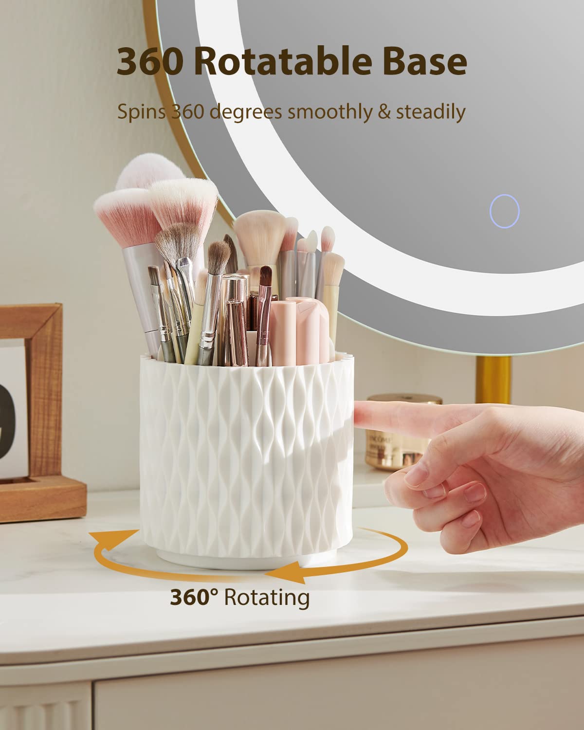 DooGooCoo Makeup Brush Holder [Upgrade] [Dustproof & Waterproof] 360 Rotating Cosmetics Make up Brush Organizer Storage with Lid for Vanity