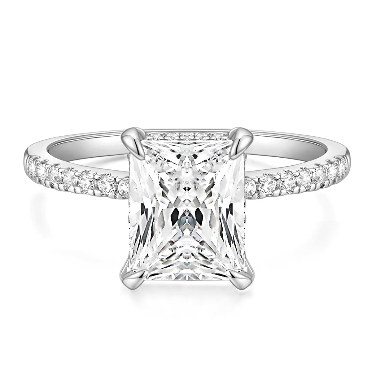 TIGRADE 4CT Engagement Ring for Women Radiant Cut Cubic Zirconia Wedding Band CZ Promise Anniversary Ring Size 3-13, Silver, Size 10