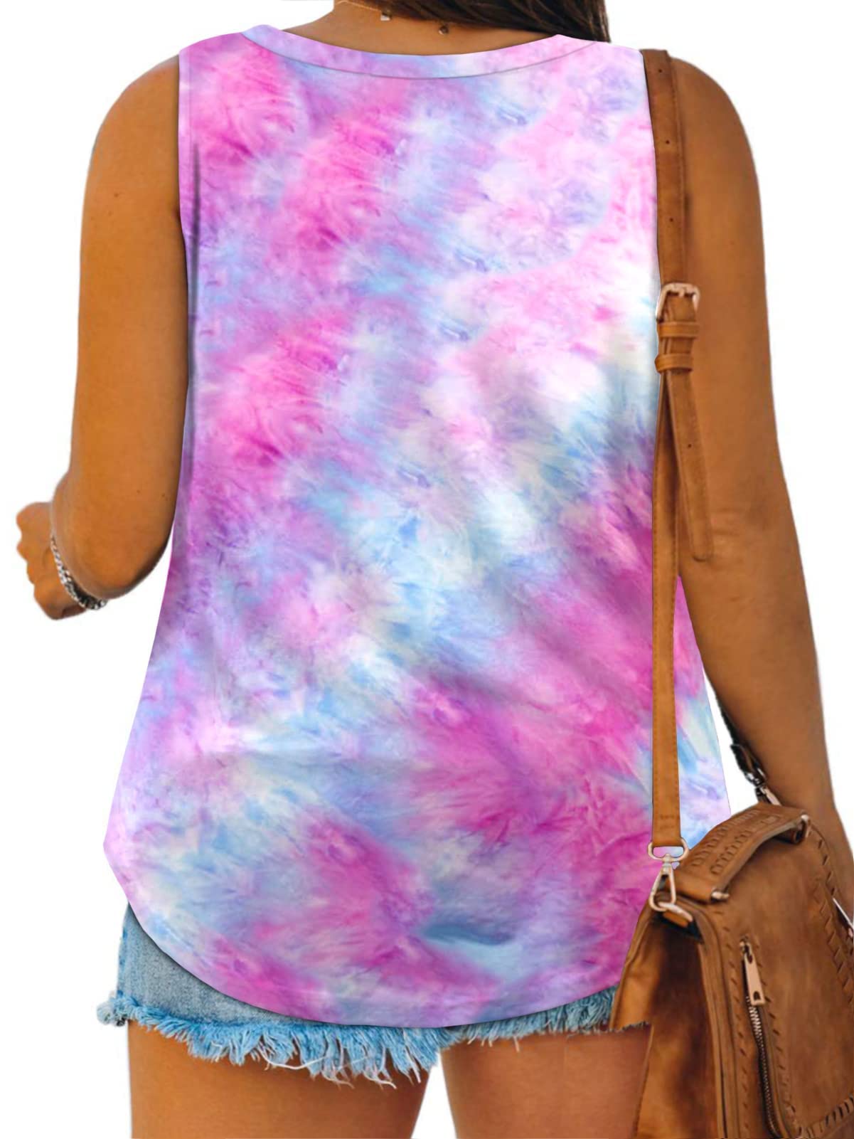 Plus Size Tank Tops for Women Summer Sleeveless Henley T-Shirts Tops Casual Tie Dye Print Tee Tunics Shirts