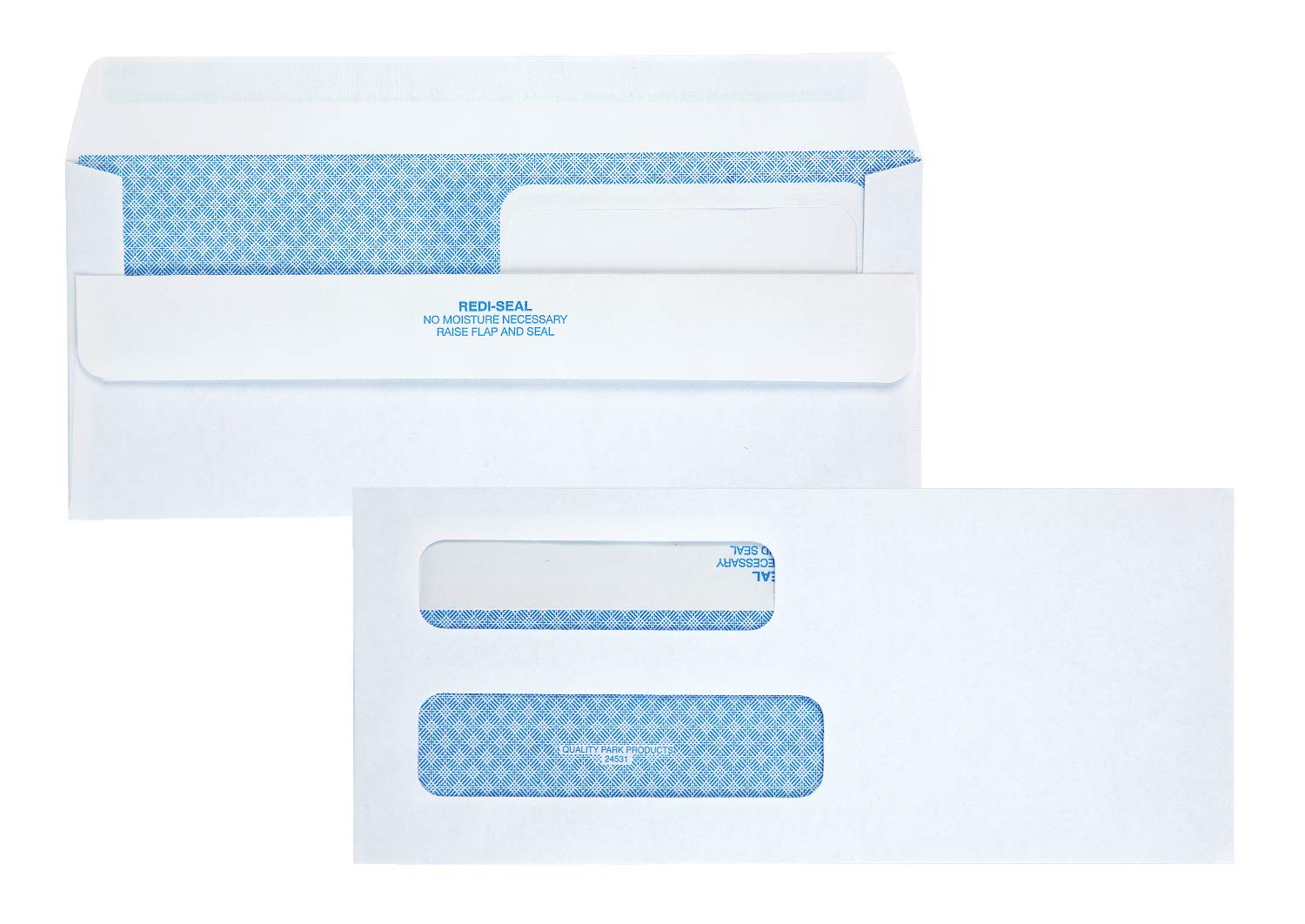 Quality Park 8-5/8 Double Window Envelopes, Redi-Seal, White Wove, 250 per Pack, (24531), Small