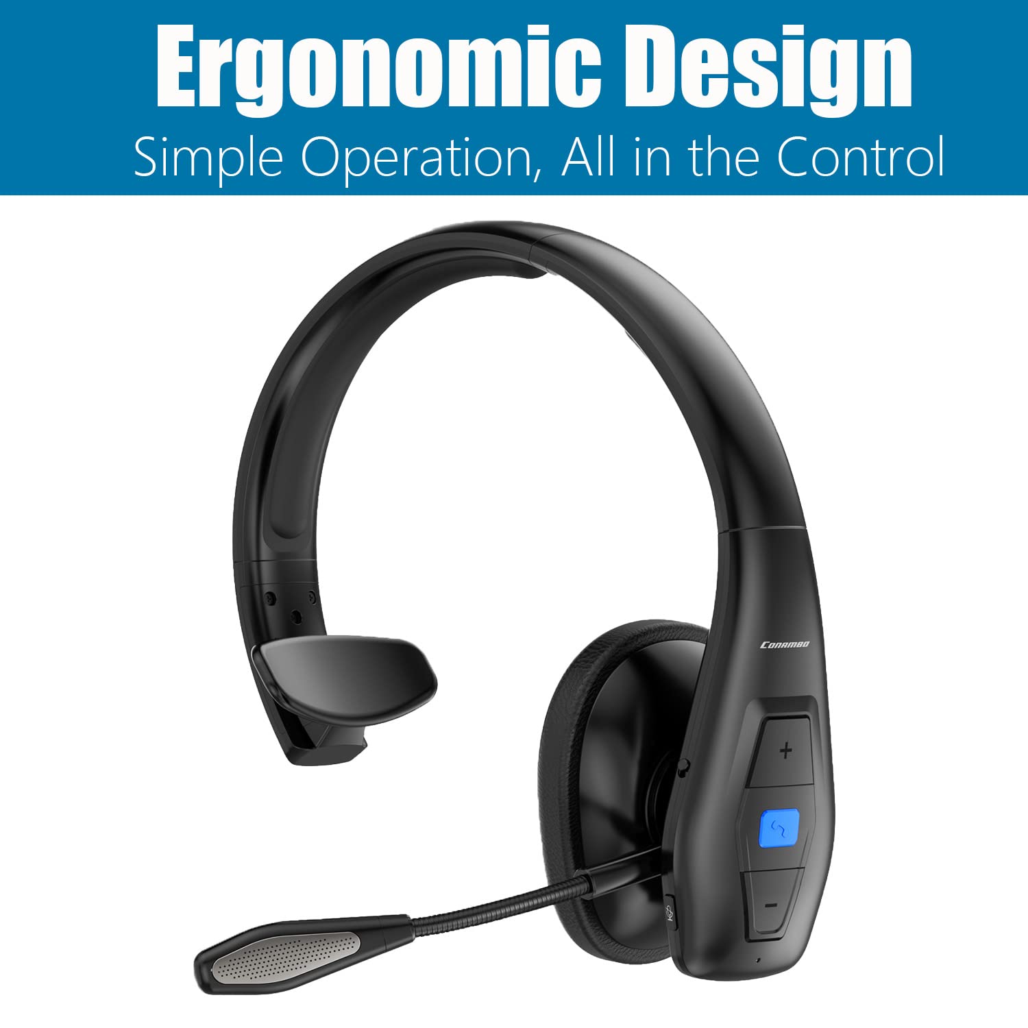 Trucker Bluetooth Headset V5.1, CVC8.0 Dual Microphone Noise Cancelling & 35Hrs HD Talktime Hands-Free Wireless Headset, Bluetooth Headphones with Mute Button for Cell Phones Business Home Driver
