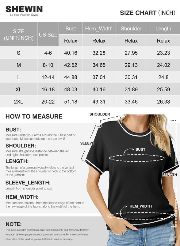 SHEWIN Summer Tops for Women 2024 Trendy Short Sleeve Shirts Casual Crewneck Knit Womens Sweaters Fall Clothes Real Teal M