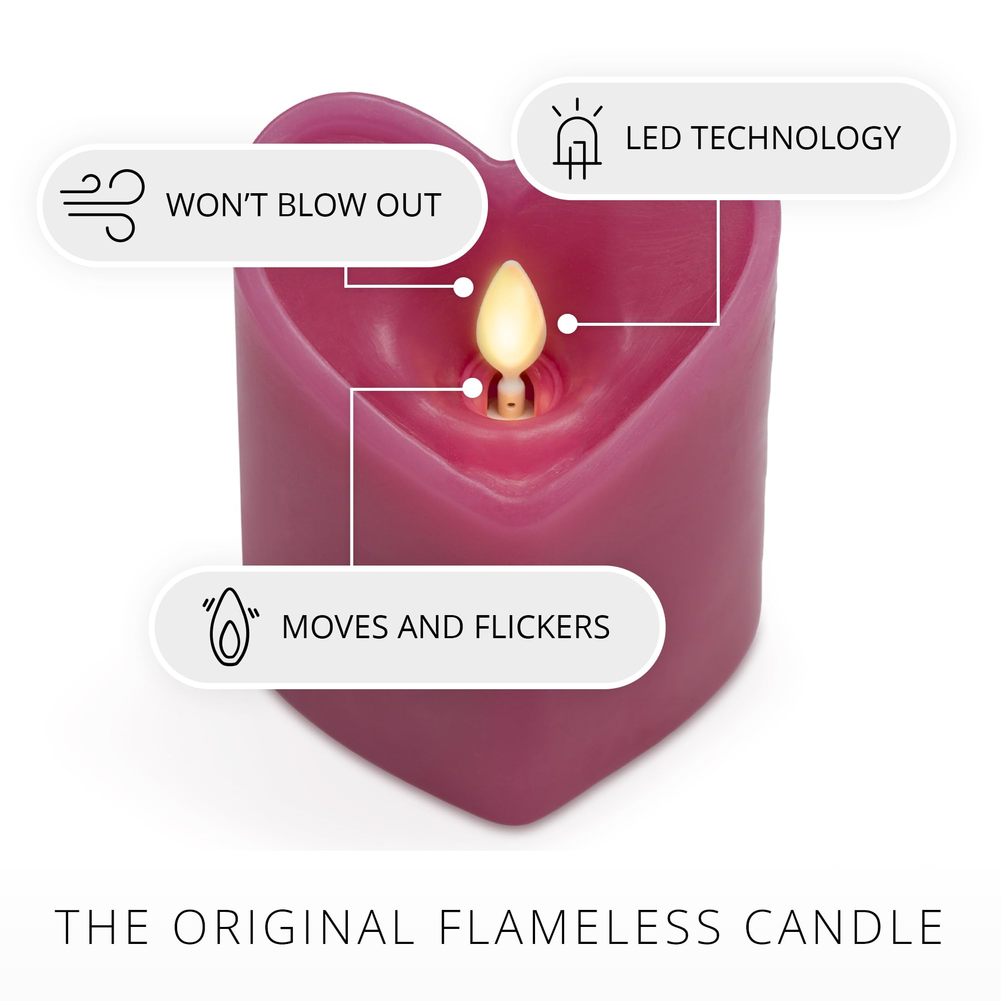 Luminara Raspberry Sorbet Flameless Candle Heart Shaped LED Pillar - 3.5" x 4.5" Valentine's Day Collection