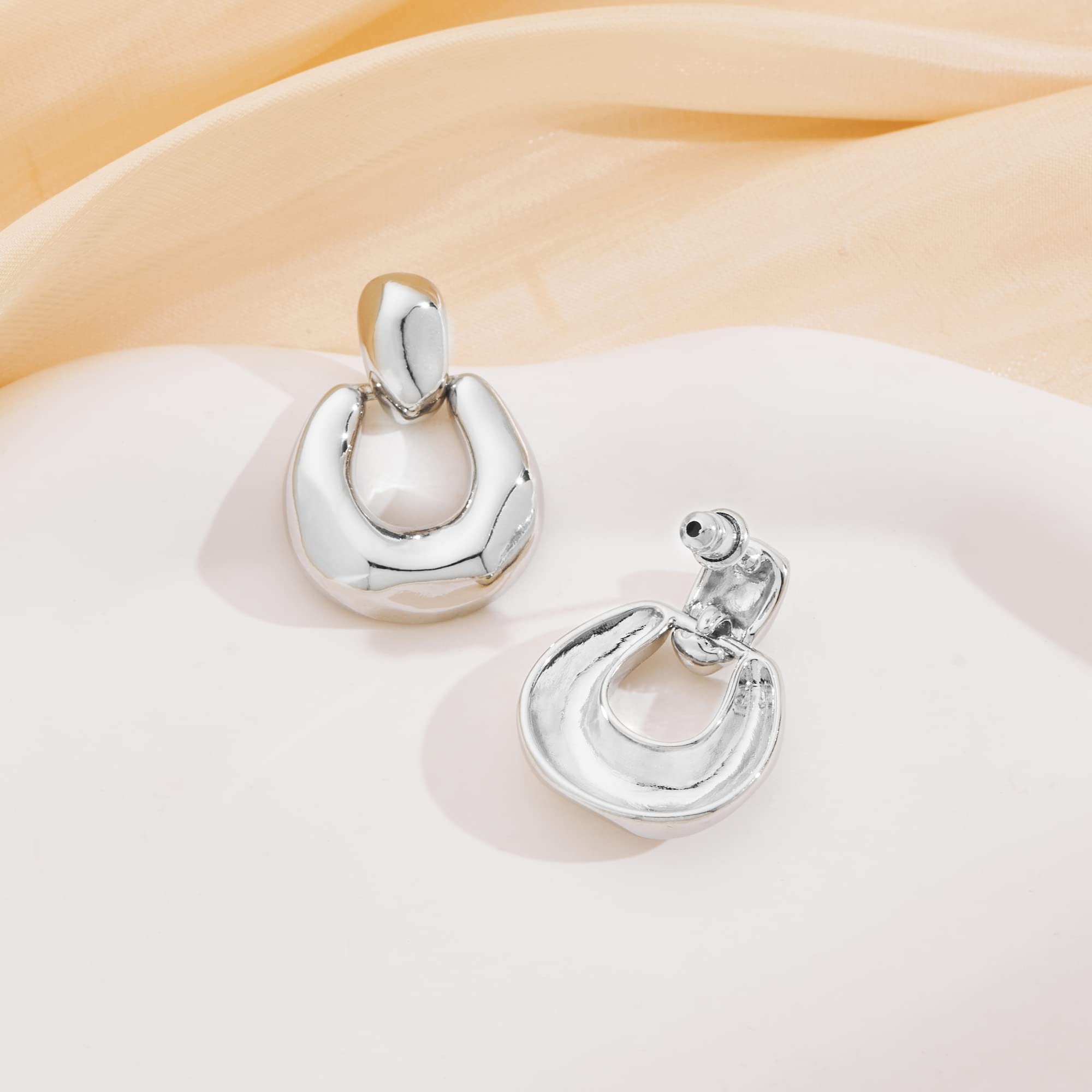 Silver Dangle Earrings for Women Statement Chunky Small Cut Design Silver Drop Earrings Door Knock Shape Dangling Earrings for Women