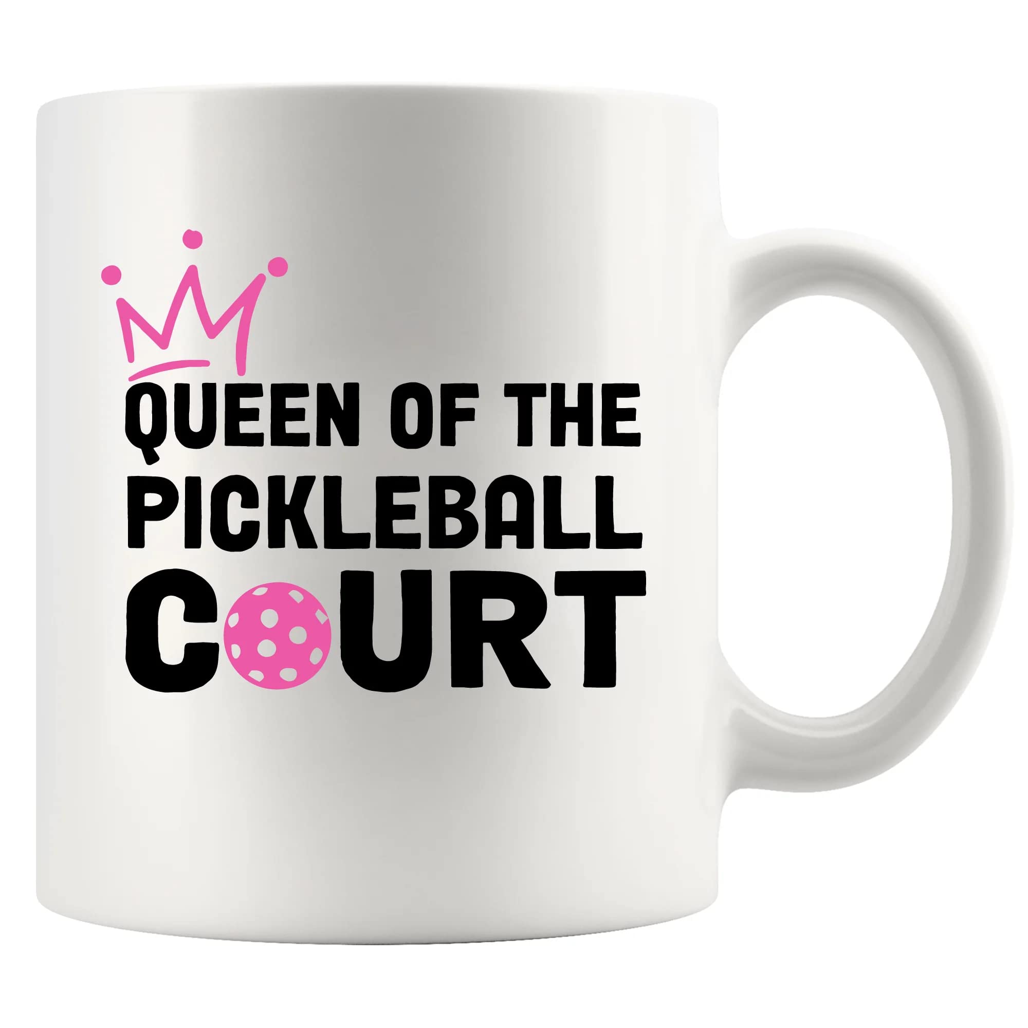 Panvola Queen of the Pickleball Court Pickleball Gifts for Women Wife Mom Grandma Aunt Girlfriend Ceramic Mug Gifts for Pickleball Lovers Coffee Cup (White, 11 oz)