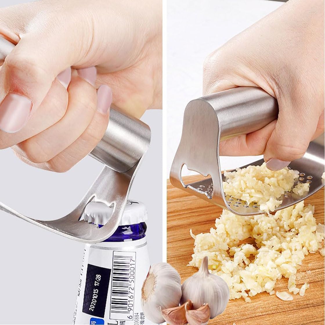 Garlic Presses,Stainless Steel Garlic Presser, Garlic Press Rocker Heavy Duty Stainless Steel Garlic Mincer, Garlic Chopper with Peeler And Cleaning Brush for Smash Garlic Kitchen Tools(1Set)