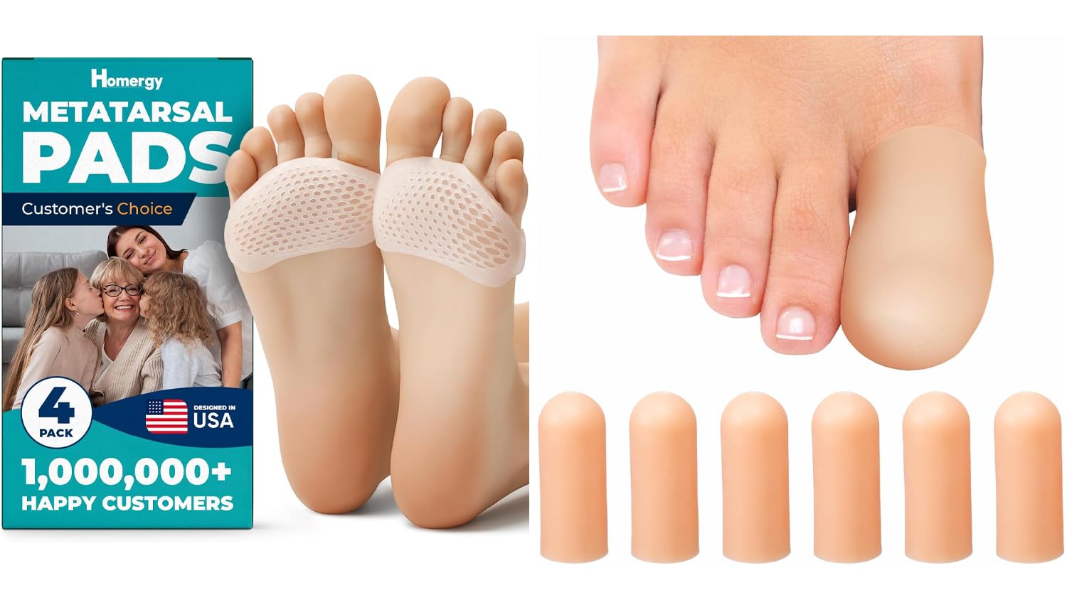 Metatarsal Pads (4-Pack) + Gel Toe Caps (6-Pack) – Cushioning Set for Daily Foot & Toe Comfort
