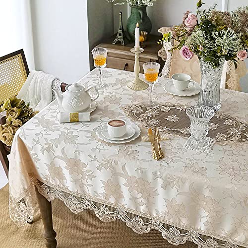 SUTAVIA Jacquard Lace Tablecloth Waterproof Farmhouse Floral Design Table Cover Classic Antique Flower Decor Macrame Elegant Tabletop Home Kitchen Dining(Champagne, Square, 33 x 33 Inch,1-3 Seats)