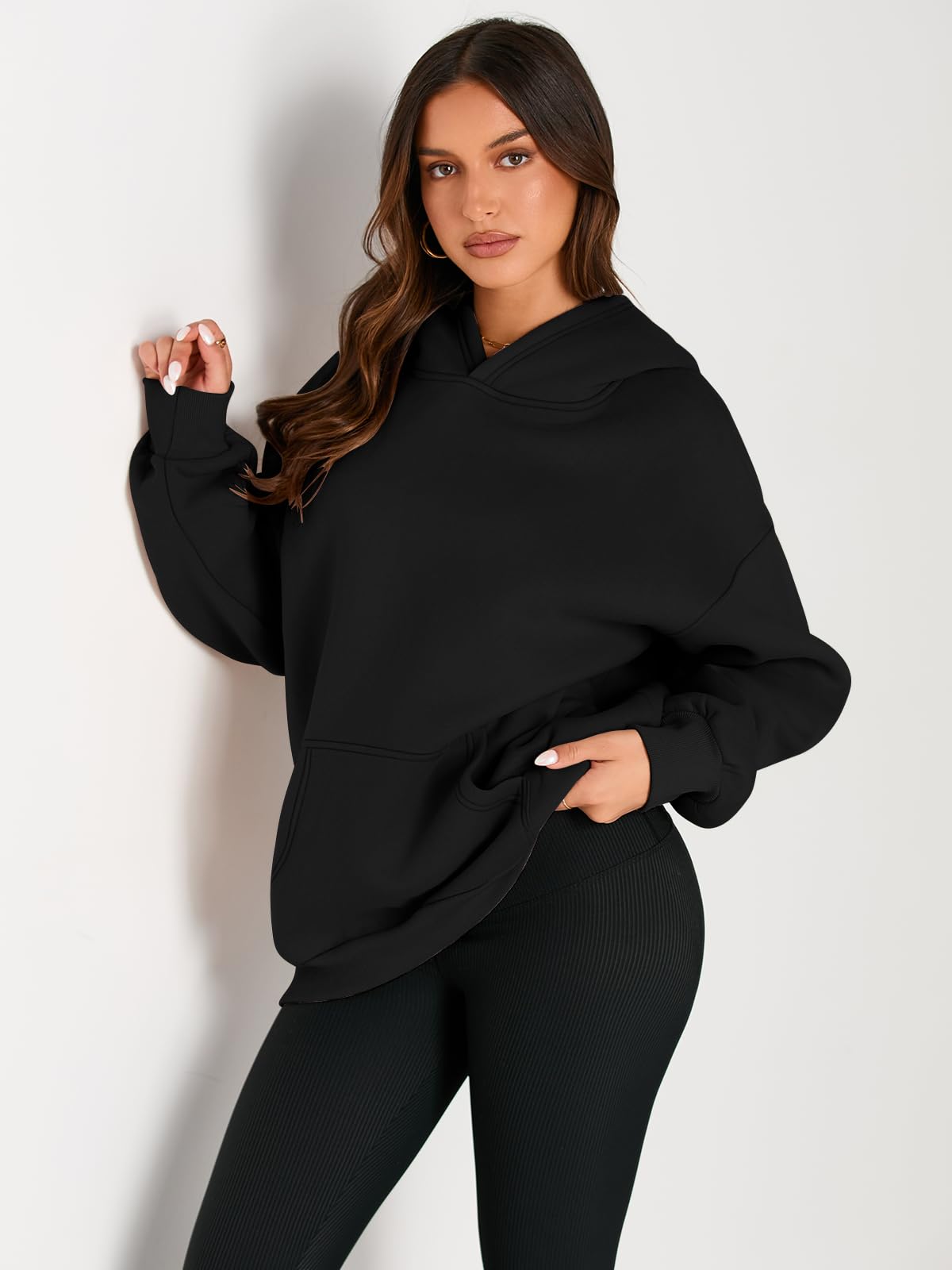 Trendy Queen Womens Oversized Hoodies Fleece Sweatshirts Long Sleeve Sweaters Pullover Fall Outfits Winter Clothes Black XL