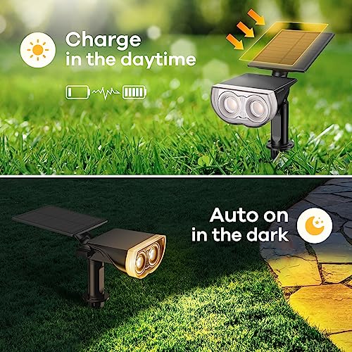 Linkind Solar Lights Outdoor Solar Lights for Outside Waterproof IP67 Solar Spot Lights 120° Adjustable Panel and Light Solar Landscape Lights for Garden Yard Landscape Pathway, 2 Pack Warm White