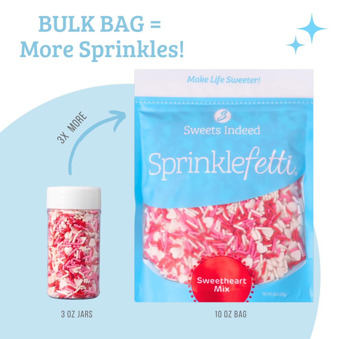 Sweets Indeed, Heart Sprinkles, Valentines Day Bulk, 10 ounce, Edible Sprinkle Mix, Perfect for Cake Decorations, Baking, Ice Cream, Cookies, Cupcake Topper (Sweetheart Mix)