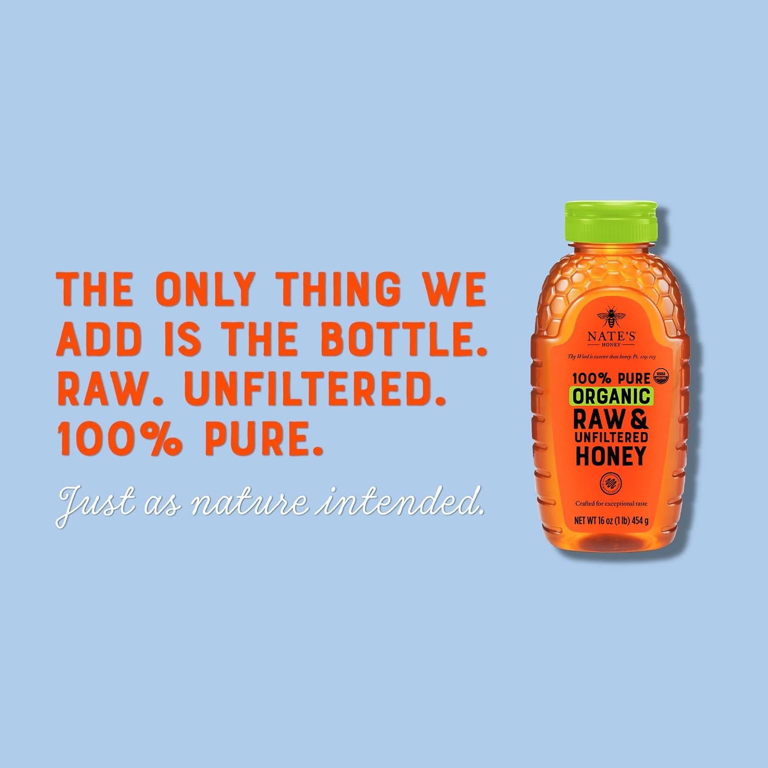 Nate's Organic 100% Pure, Raw & Unfiltered Honey - USDA Certified Organic - 16oz. Squeeze Bottle