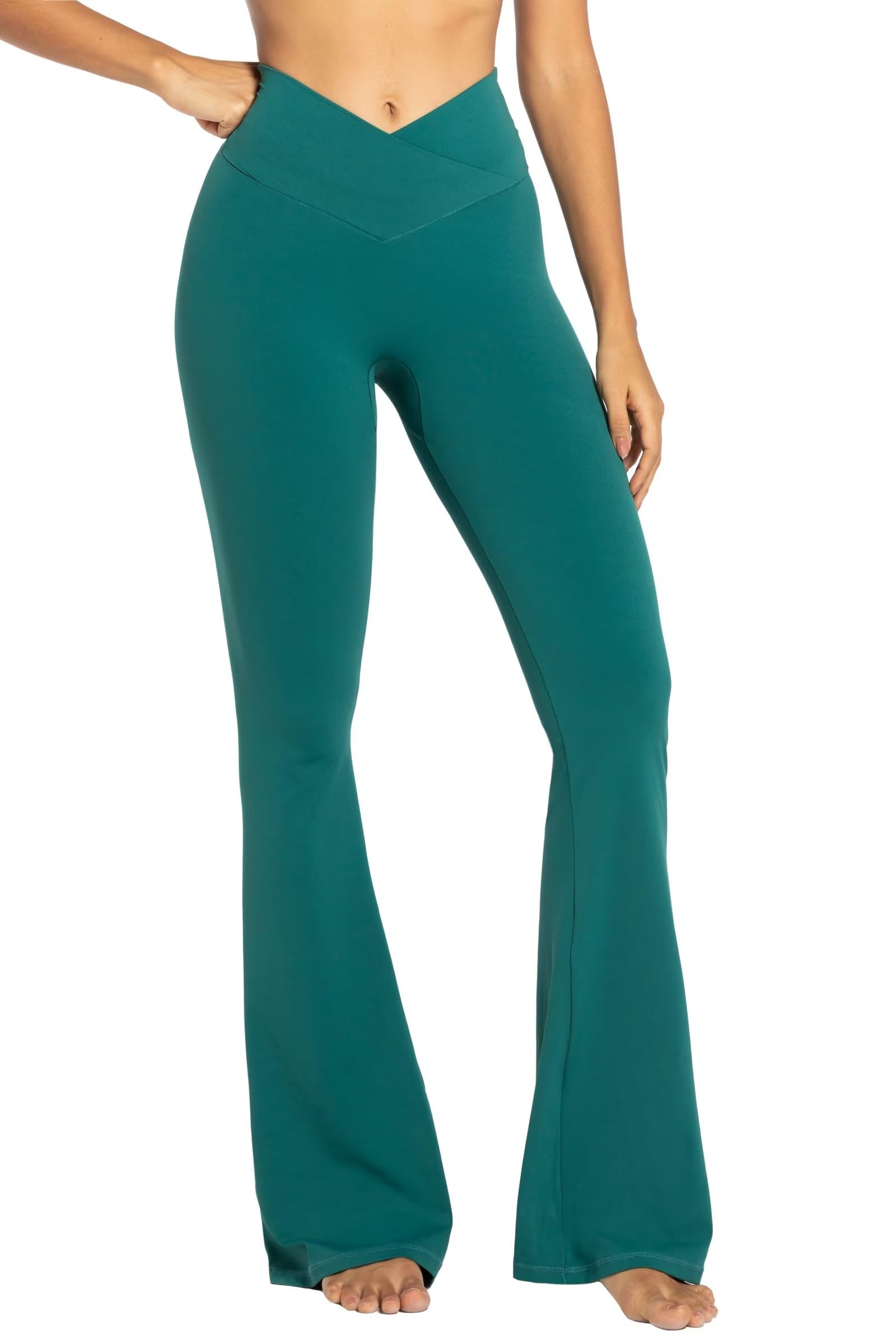 Sunzel Flare Leggings, Crossover Yoga Pants with Tummy Control, High Waisted and Wide Leg, No Front Seam Jasper Green Medium