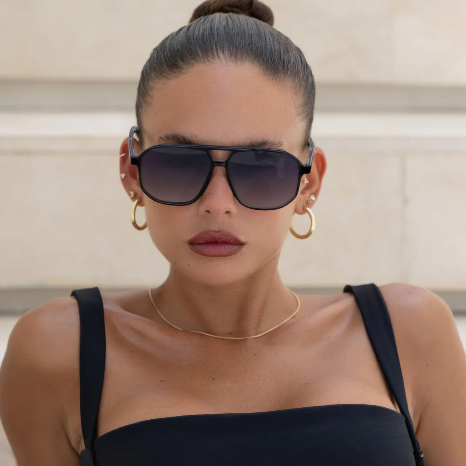 hnbliv Retro Aviator Sunglasses for Women & Men Lightweight Square Shade UV400 Protection Unisex Sun Glasses