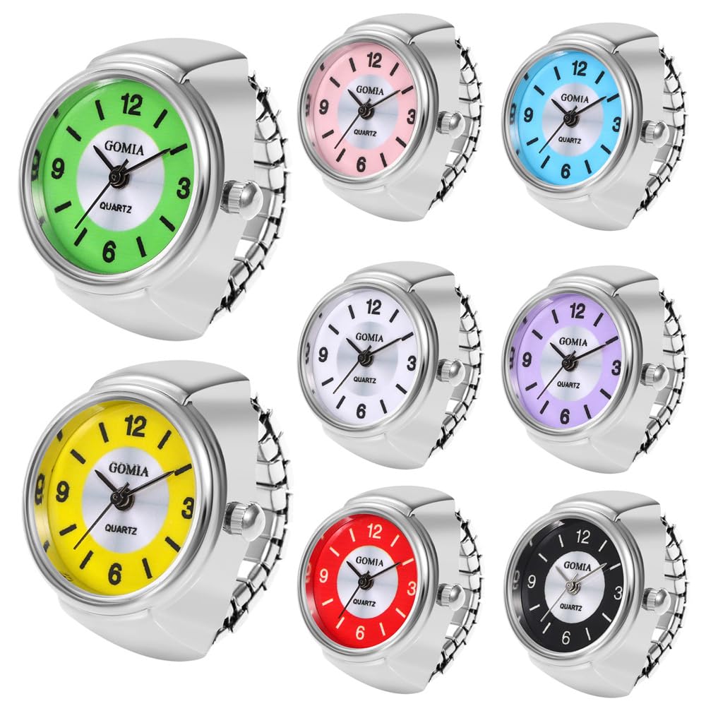 CdyBox 8 Pack Elastic Finger Watches Casual Couple Rings Watch Round Dial Quartz Ring Watches for Women