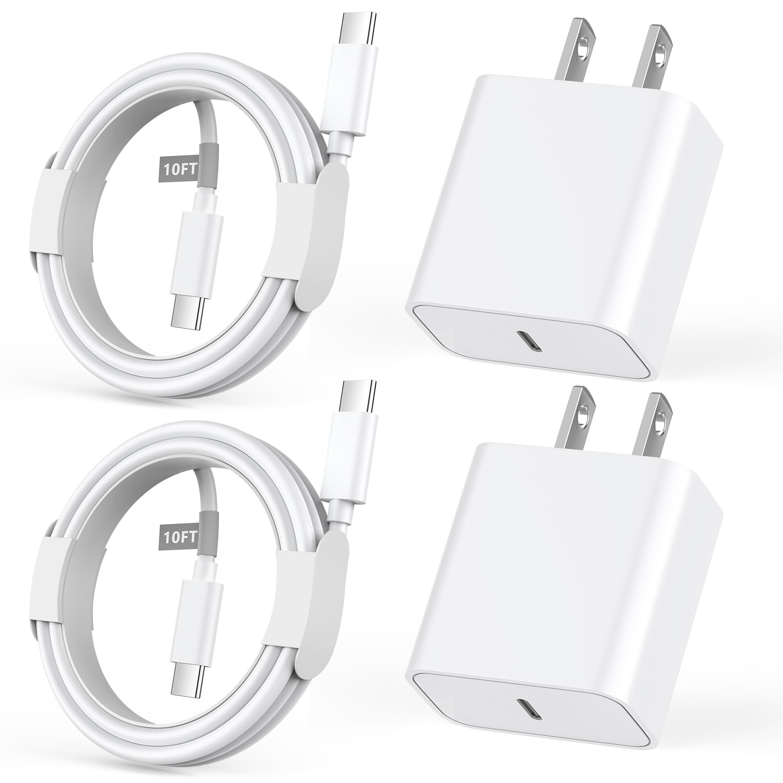 Kassdin iPhone 15 Pro Max Fast Charger 10FT, 2 Pack 20W USB C Wall Charger Fast Charging Block with 10FT Long USB C Charger Cable Compatible for iPhone 15/15 Plus/15 Pro/15 Pro Max, iPad Pro/Air/Mini