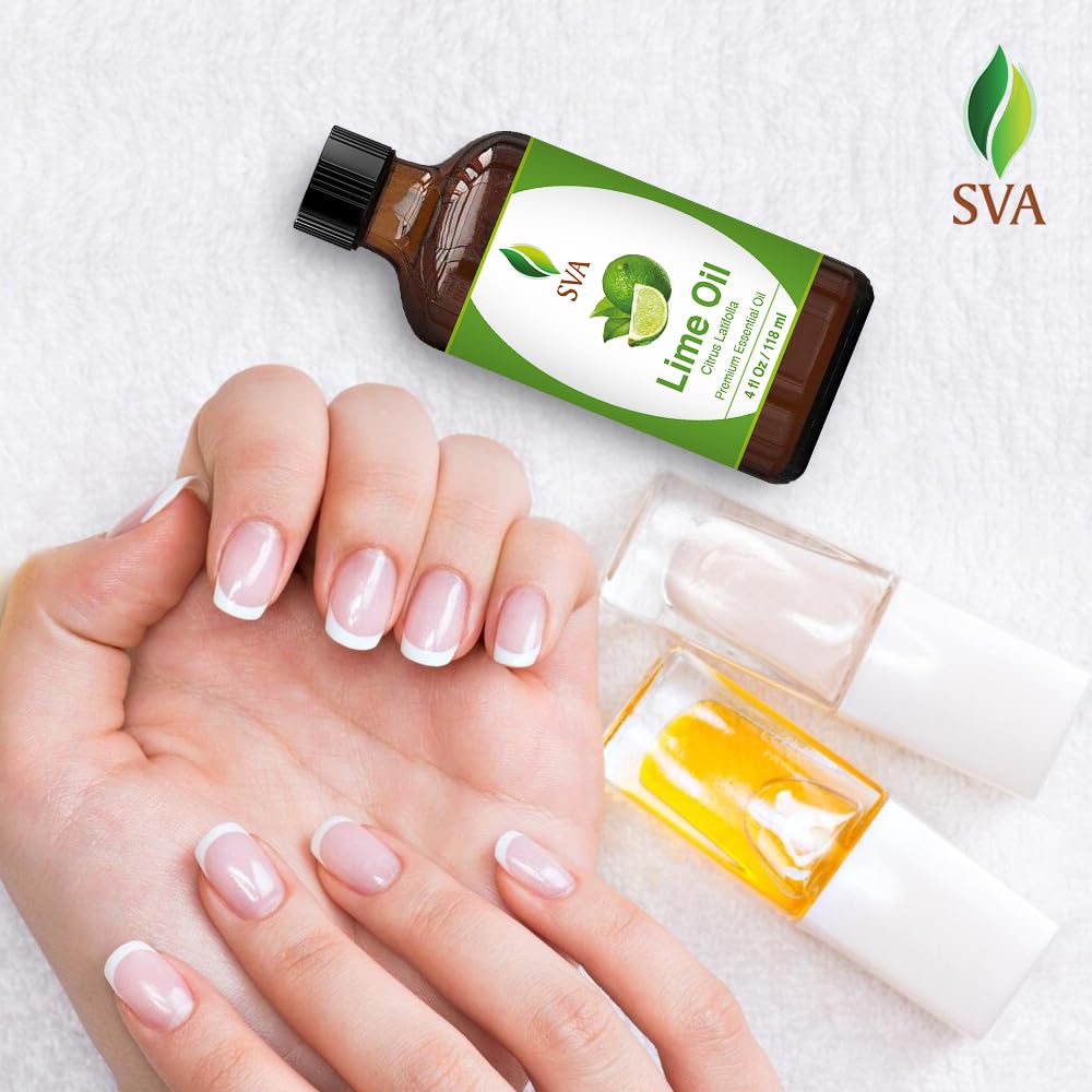 SVA Lime Essential Oil – 4 Fl Oz – 100% Natural Lime Oil - for Diffuser, Hair Care, Face, Skin Care, Aromatherapy, Scalp and Body Massage, Soap and Candle Making - with Dropper