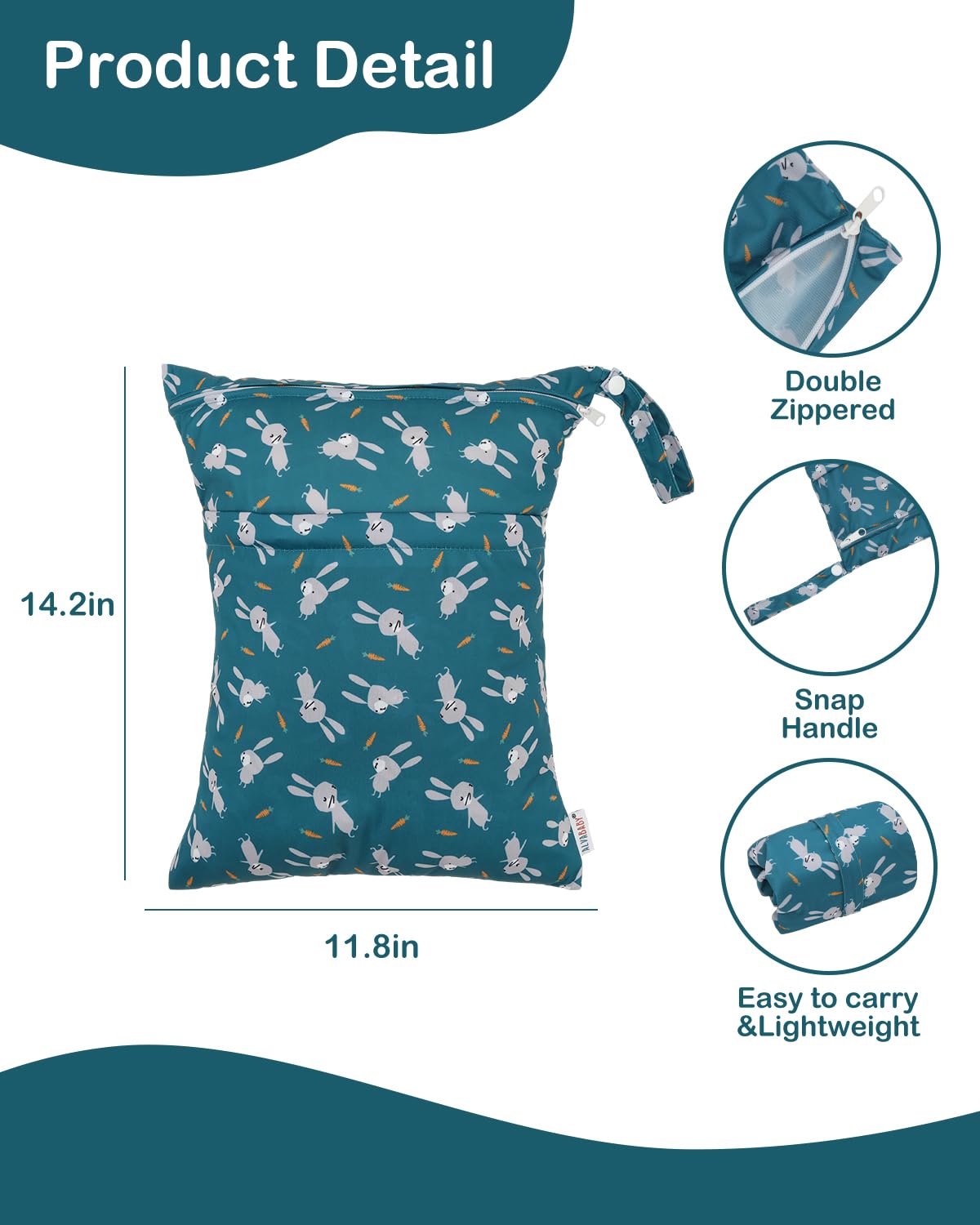 ALVA ALVABABY 3pcs Cloth Diaper Wet Dry Bags Waterproof Reusable with Two Zippered Pockets Travel Beach Pool Daycare Soiled Baby Items Yoga Gym Bag for Swimsuits or Wet Clothes 3L-ZM31