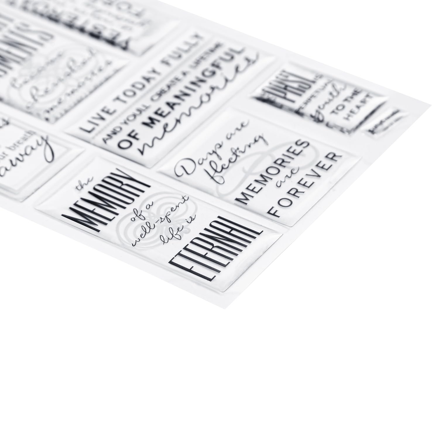 CraftyCrocodile Memories Love Quotes Epoxy Stickers - Clear & Black Memorial Family Themed in Loving Memory Stickers for Anniversary Wedding Scrapbook