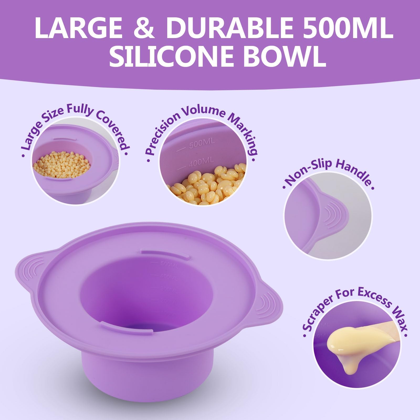 Wax Warmer for Hair Removal, Professional Wax Machine at Home, Brazilian Waxing Heater, Bikini Waxing Melt Kit with 500ml Silicone Pot & 0.6lb Scented Hard Wax Beads for Sensitive Skin, Face, Legs