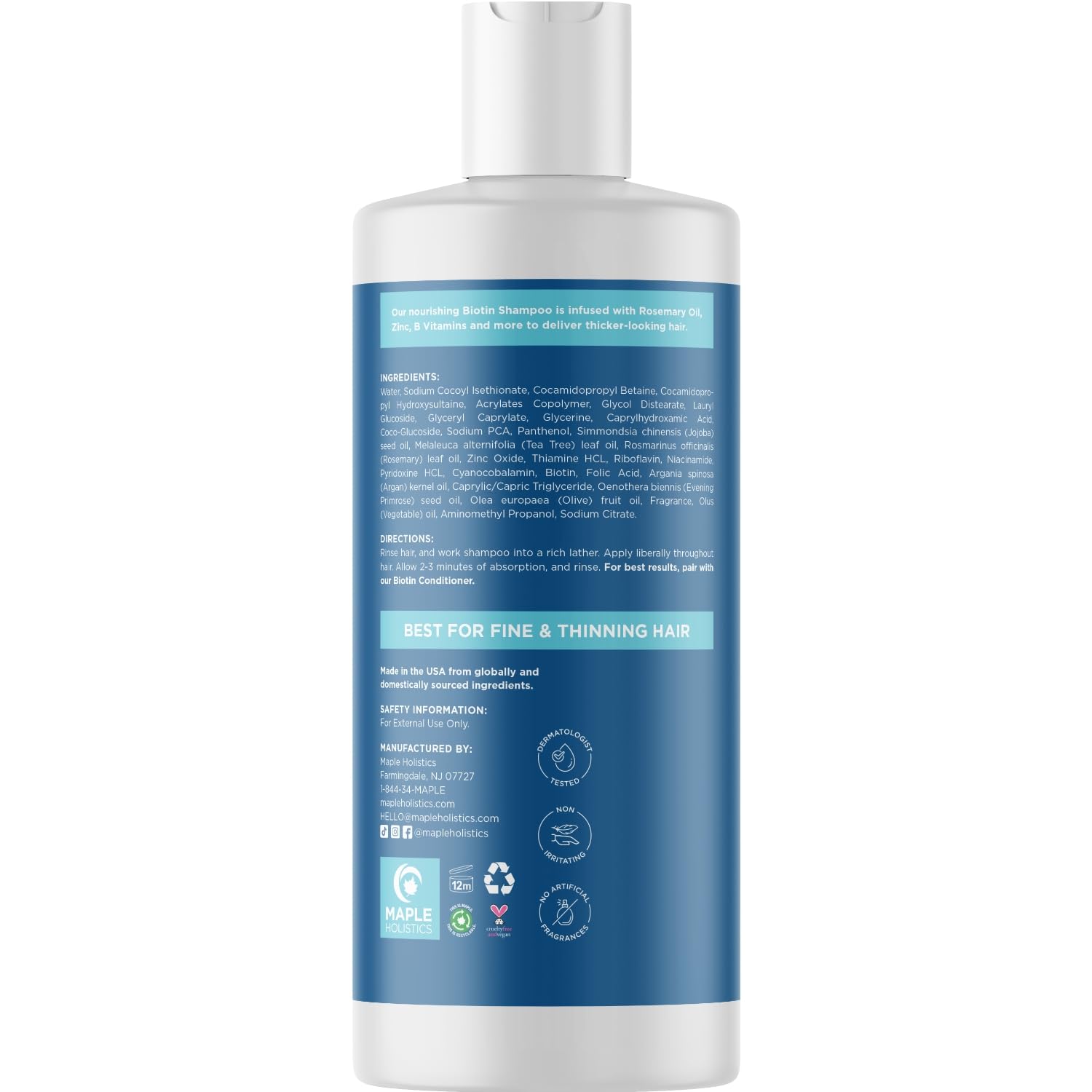 Rosemary and Biotin Shampoo for Thinning Hair - Vegan Volumizing Shampoo for Fine Hair with B Vitamins Argan Oil & Tea Tree Essential Oil - Paraben Silicone and Sulfate Free Vegan Formula (8 Fl Oz)