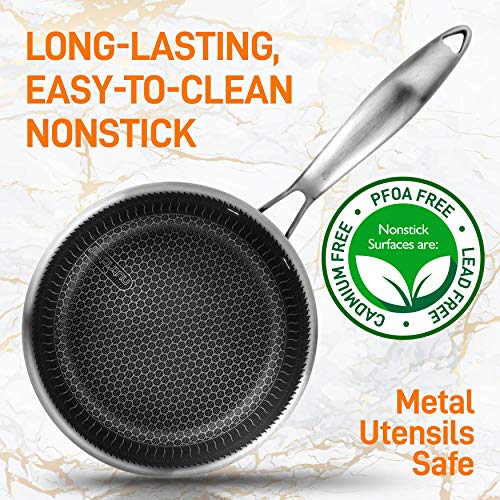 NutriChef 2 QT Stainless Steel Sauce Pot - Triply Kitchenware Sauce Pot with Glass Lid - DAKIN Etching Non-Stick Coating, Scratch-resistant Raised-up Honeycomb Fire Textured Pattern - NutriChef NC3PSP