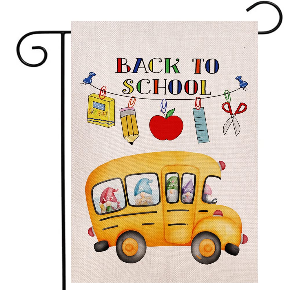 Welcome Back to School Stationery Garden Flag Double Sided, First Day of School Teacher Appreciation Yard Outdoor Decoration 12.5 x 18 Inch