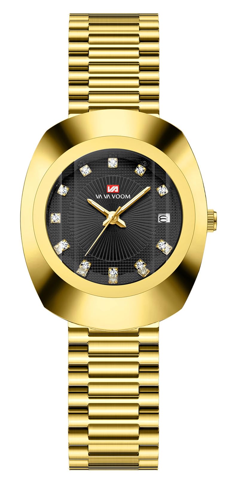 BESTKANG Valentines Couple Watches Oval Unisex Style Couple Waterproof Casual Stainless Steel Lovers Wedding Romantic Watches (Woman Gold Black)
