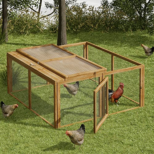 MoNiBloom Portable Chicken Run Rabbit Hutch Folding Chicken Cage Hen Coop for Indoor/Outdoor, Top and Side Opening Doors Small Animal Pet Playpen No Assembly Required Poultry Cage 45.5 x 42.5 x 20 in