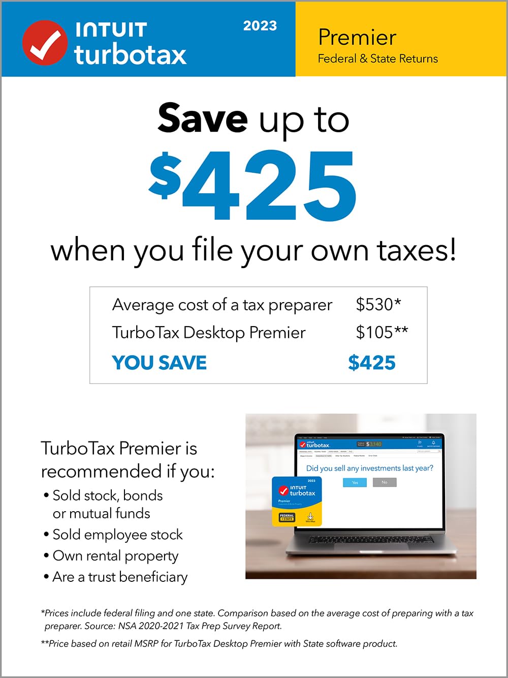 [Old Version] TurboTax Premier 2023, Federal & State Tax Return [PC/Mac Download]