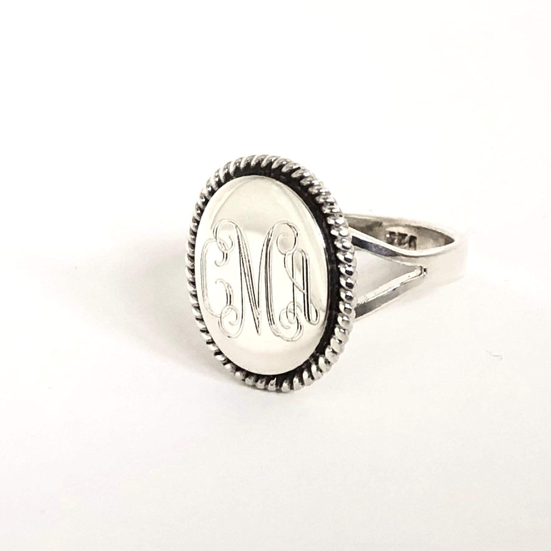 Nautical Rope Monogram Oval Sterling Silver Ring