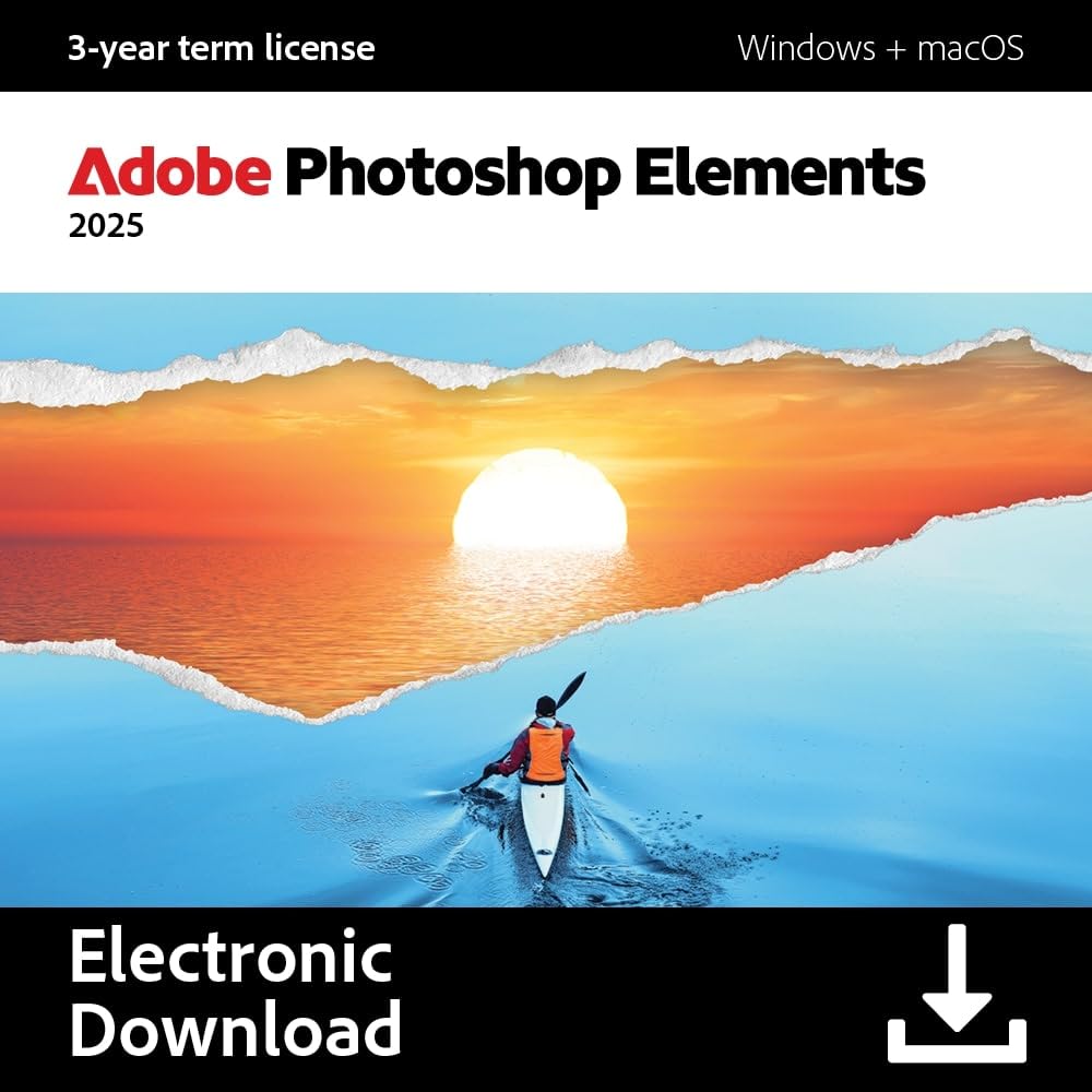 Adobe Photoshop Elements 2025 | Photo Editing | 3-Year Term License | Activation Required PC/MAC Online Code | Software Download