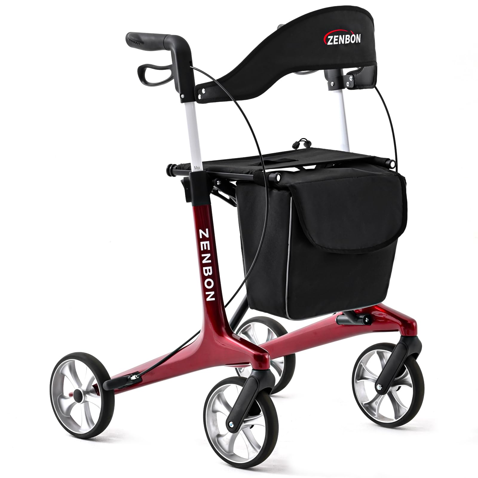 Rollator Walker for Seniors/Adults Foldable Rolling Walker with Seat 440 lbs Capacity 4 Big 7.9 inch Wheels Hand Grips Adjustable Height Lightweight Carbon Fiber Walker Removable Back Support