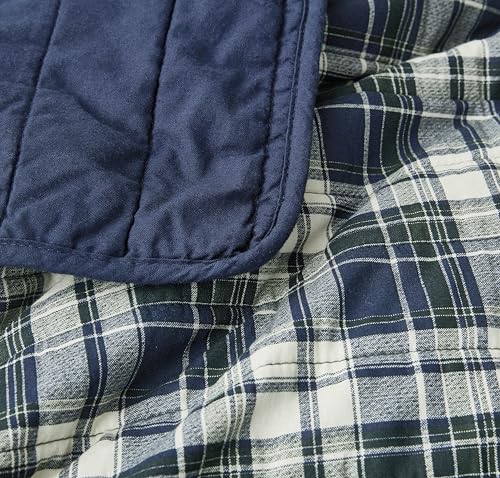 Chezmoi Collection Chad 2-Piece Printed Plaid Cotton Quilt Set Twin Size - Blue Green Light Beige Plaid - Stone Washed Cotton Breathable Lightweight Bedspread Set