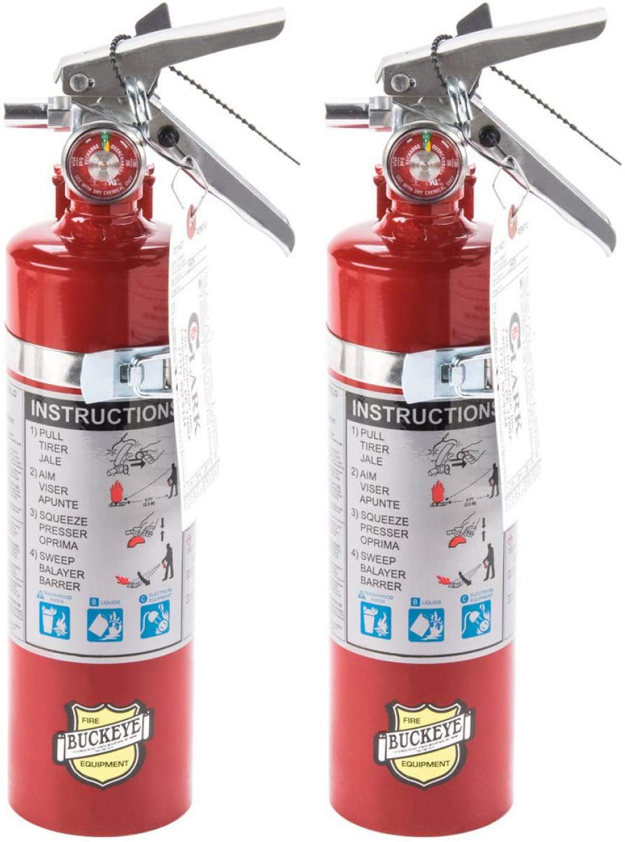 2 Pack Buckeye 13315 ABC Multipurpose Dry Chemical Hand Held Fire Extinguisher with Aluminum Valve and Vehicle Bracket, 2.5 lbs Agent Capacity